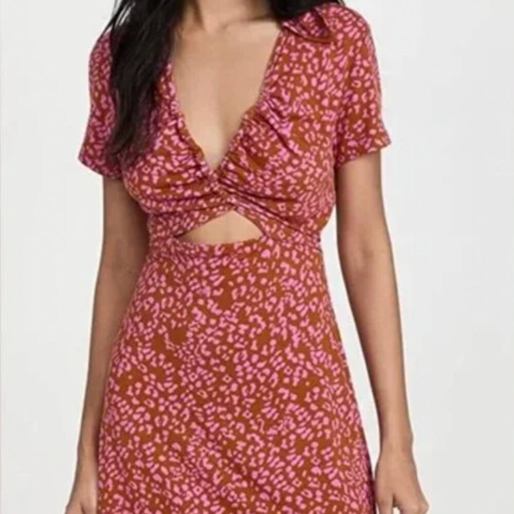 NEW Size Medium Free People Marsaille Cut Out Rust Combo Printed Pink Mini Dress